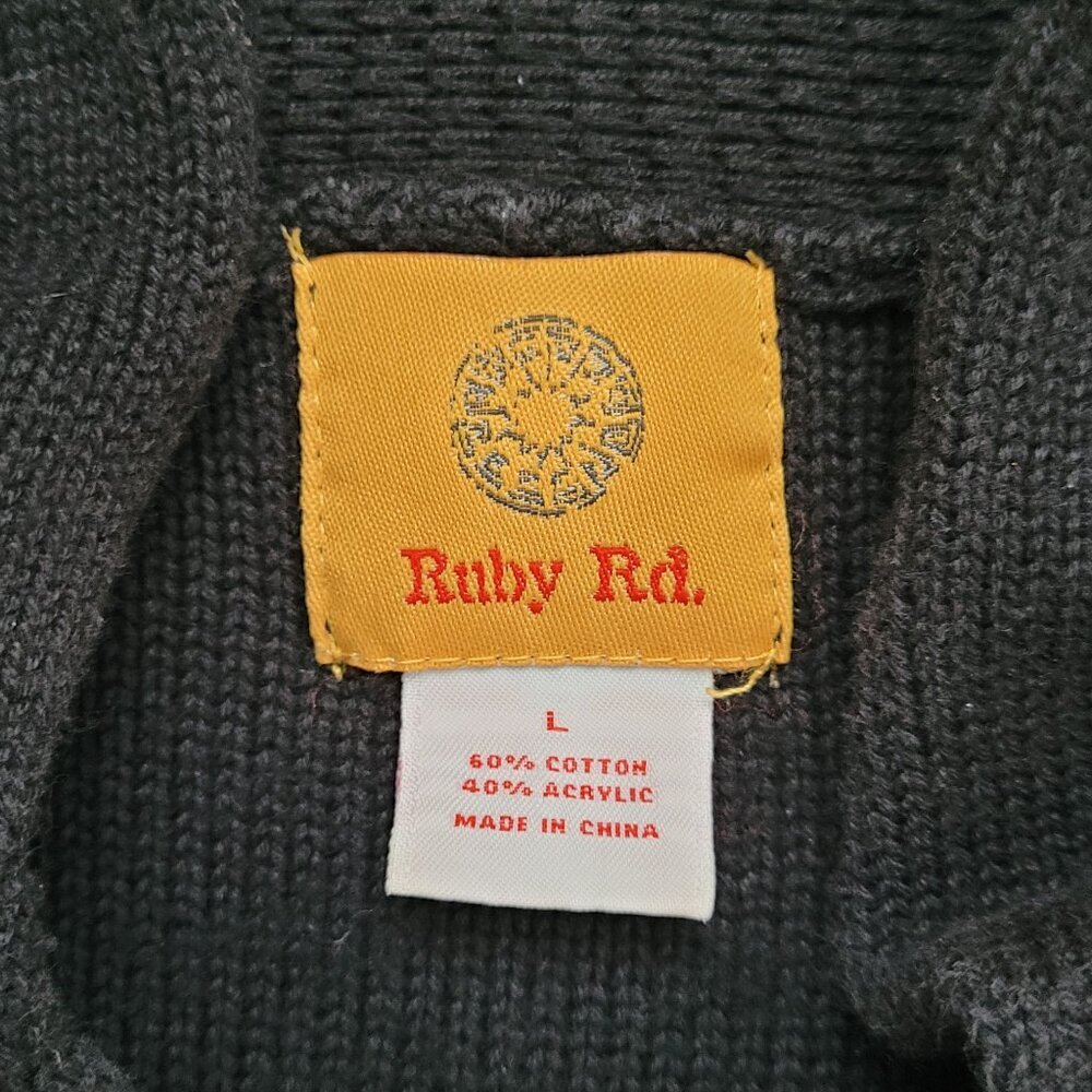 Ruby Rd Cardigan Black Ruffled Open Front 3/4 Sleeve Womens Large Boho Academia - Picture 3 of 10